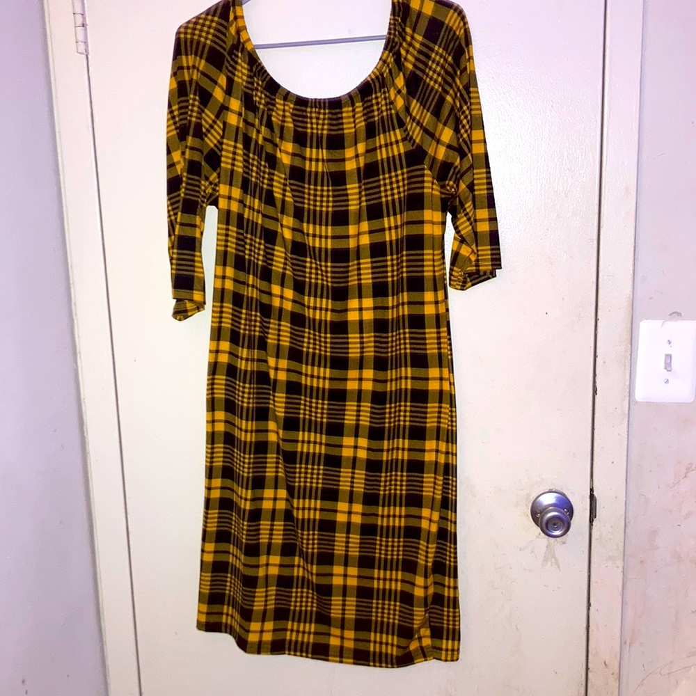 Yellow Medium Sleeve Plaid Dress